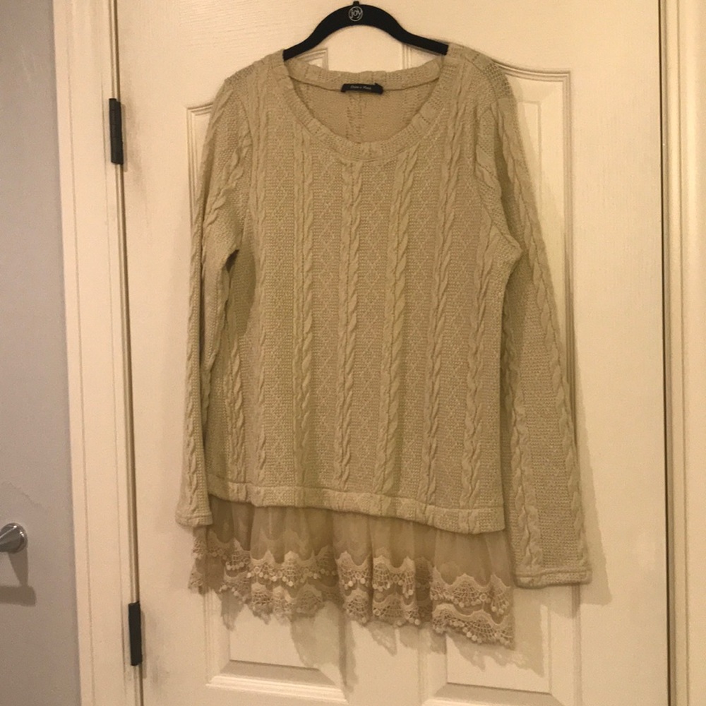 Beautiful cream sweater with layered lace detail